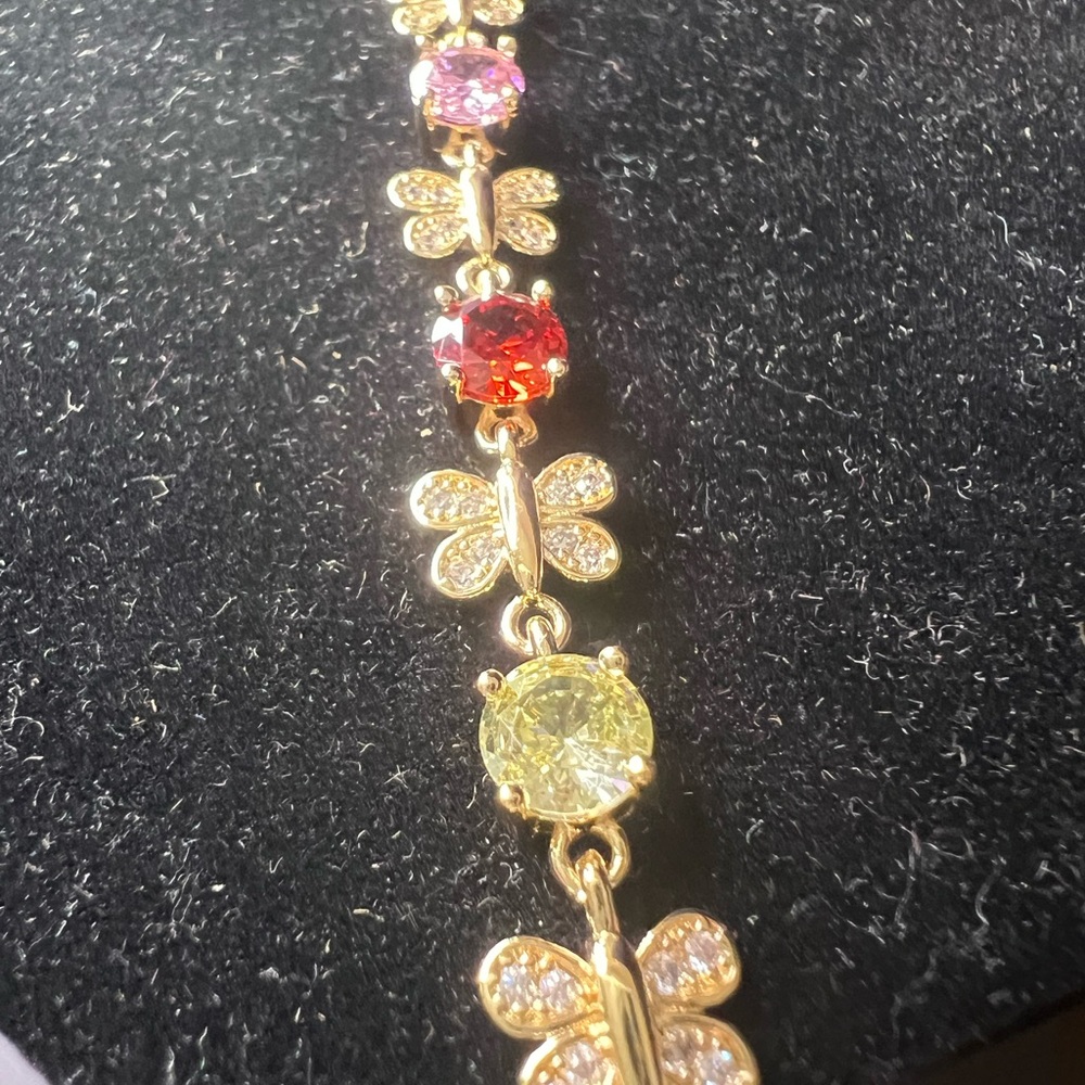 18kt gold plated bracelet with butterflies and colored stones